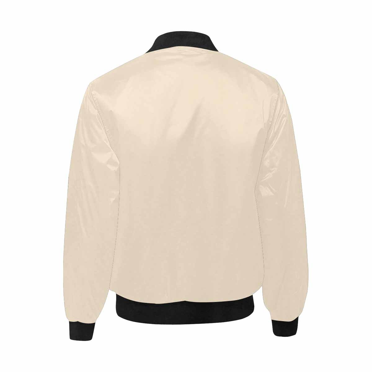 Men's Champagne Beige and Black Bomber Jacket featuring a quilted lining and personalized print design.