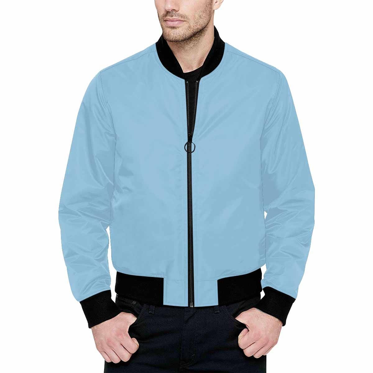 Men's Cornflower Blue and Black Bomber Jacket featuring quilted lining and stylish design.