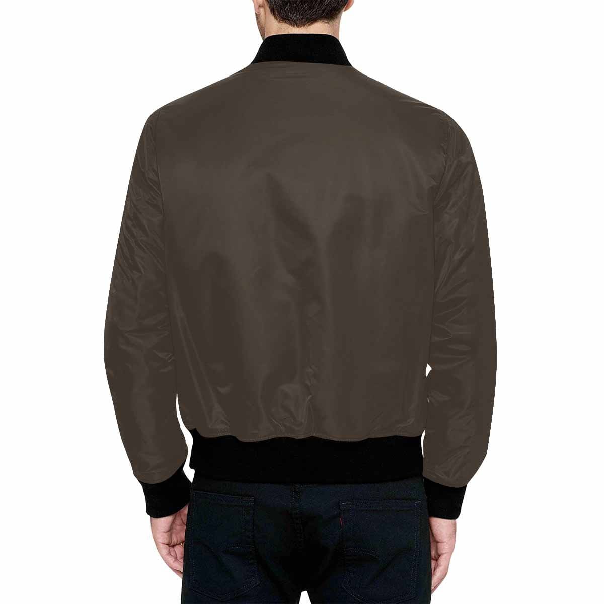 Men's Dark Taupe Brown and Black Bomber Jacket with quilted lining and personalized print.