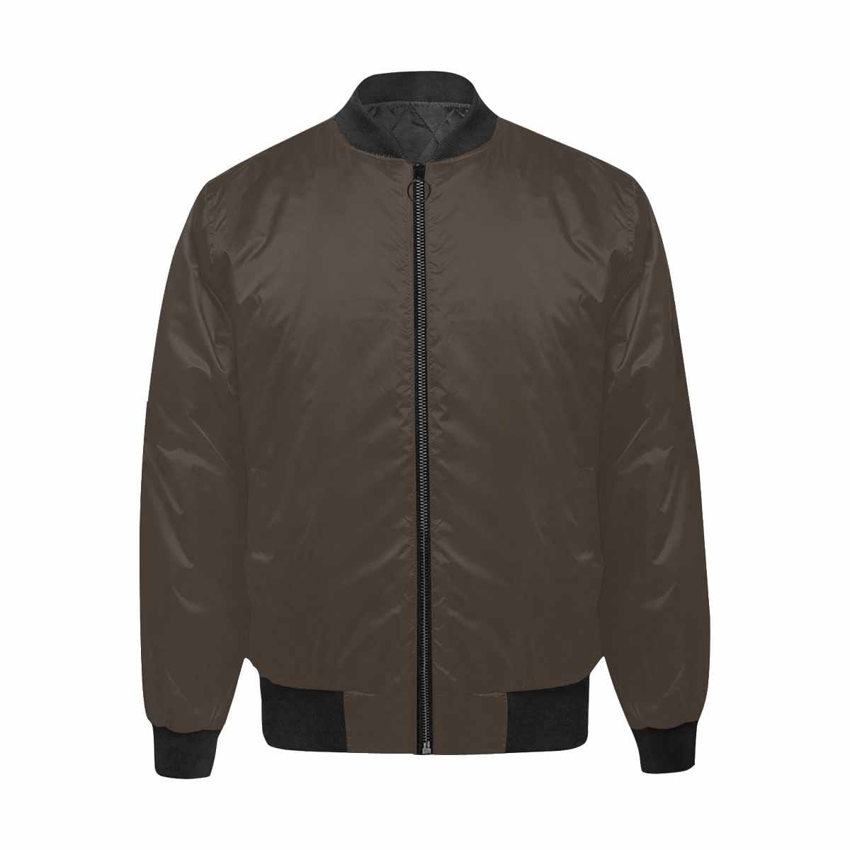 Men's Dark Taupe Brown and Black Bomber Jacket with quilted lining and personalized print.