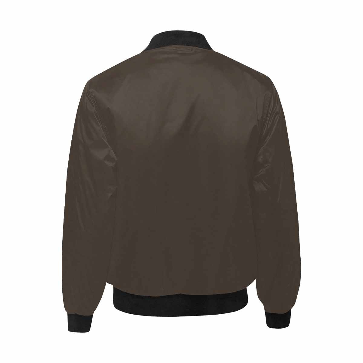 Men's Dark Taupe Brown and Black Bomber Jacket with quilted lining and personalized print.