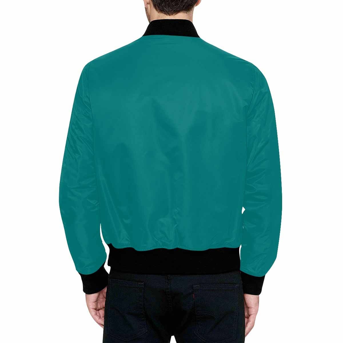 Men's Dark Teal Green and Black Bomber Jacket featuring quilted lining and stylish all-over print design.