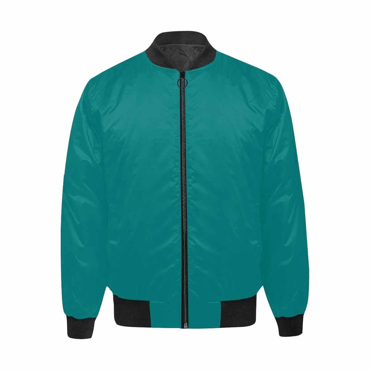 Men's Dark Teal Green and Black Bomber Jacket featuring quilted lining and stylish all-over print design.