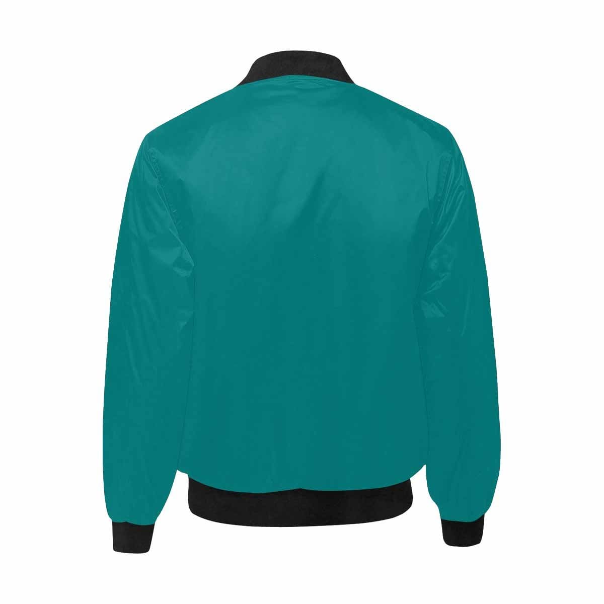 Men's Dark Teal Green and Black Bomber Jacket featuring quilted lining and stylish all-over print design.