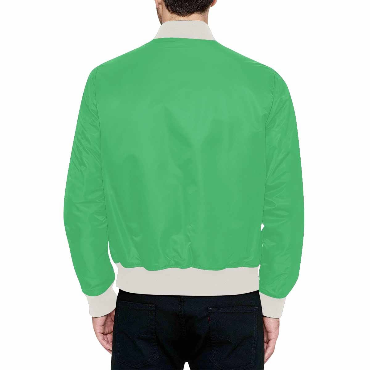 Men's Emerald Green Bomber Jacket featuring quilted lining and stylish design with zipper closure and pouch pockets.