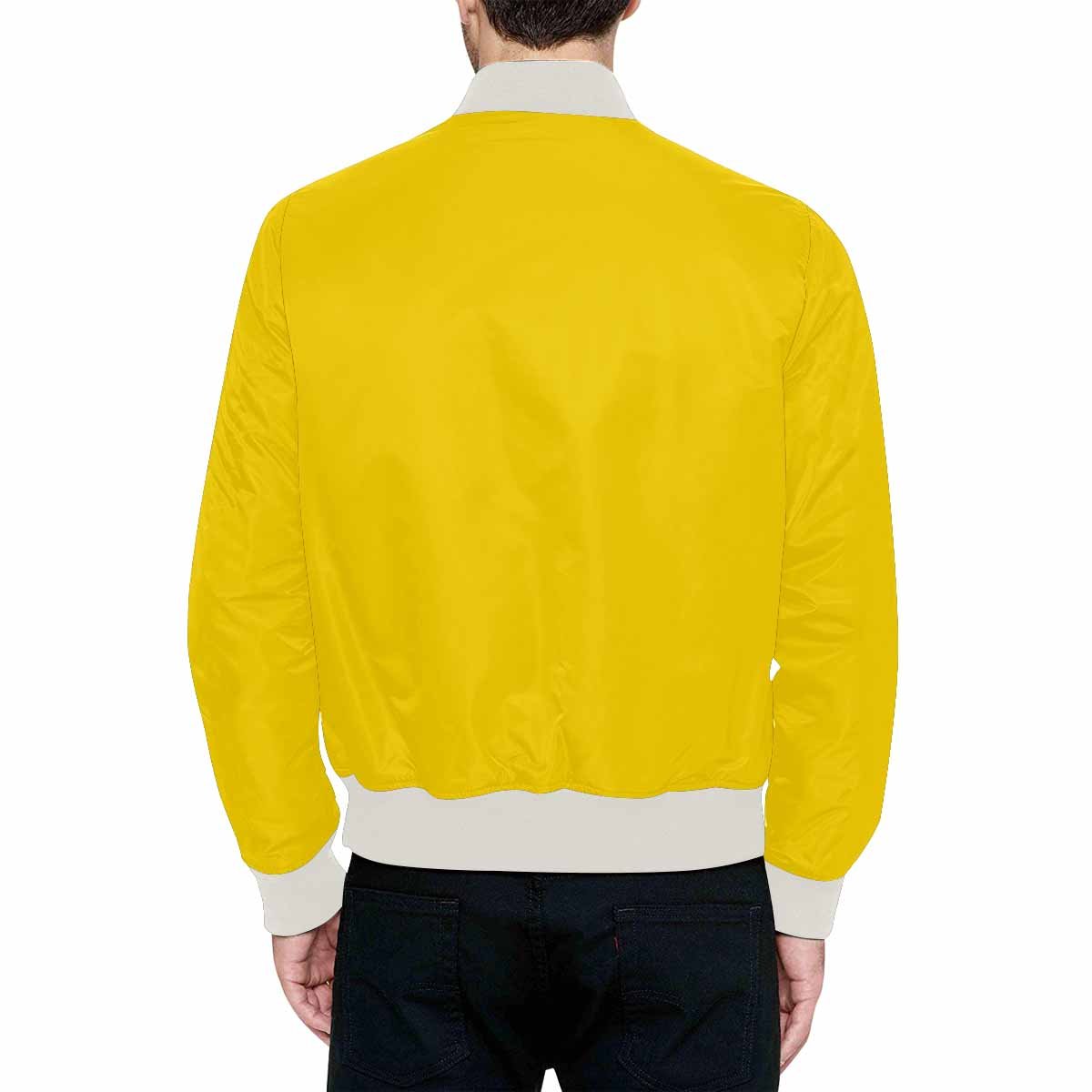 Men's Gold Yellow Bomber Jacket with quilted lining and stylish design, featuring a zipper and pouch pockets.
