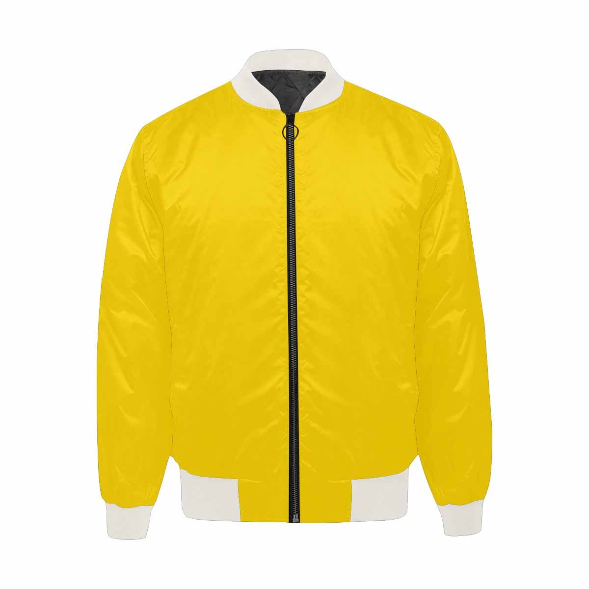 Men's Gold Yellow Bomber Jacket with quilted lining and stylish design, featuring a zipper and pouch pockets.