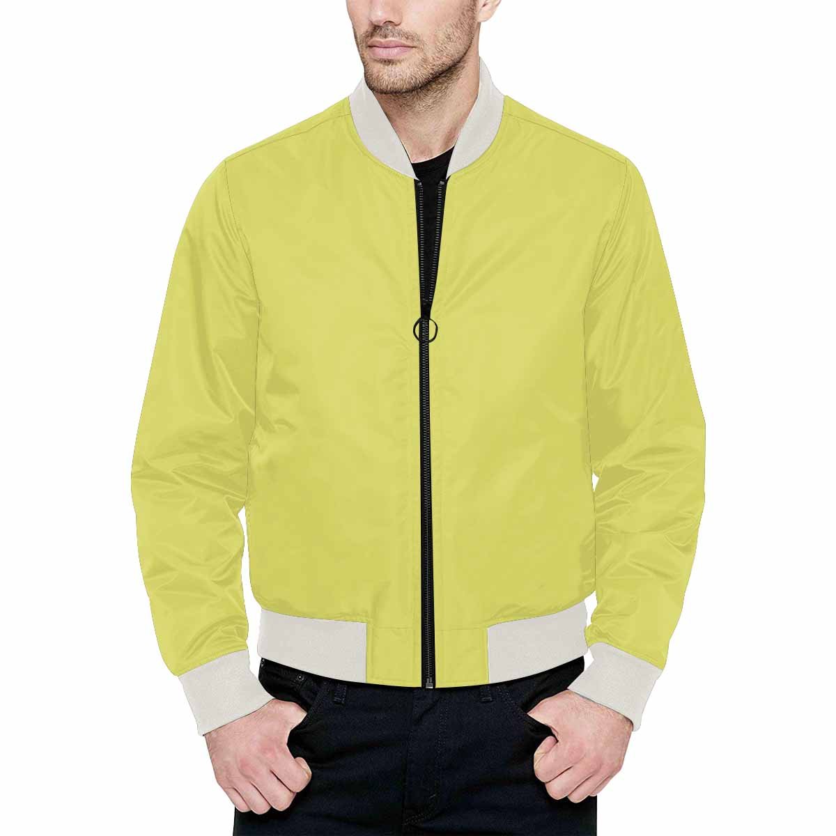 Honeysuckle Yellow Bomber Jacket for men with quilted lining and stylish design.