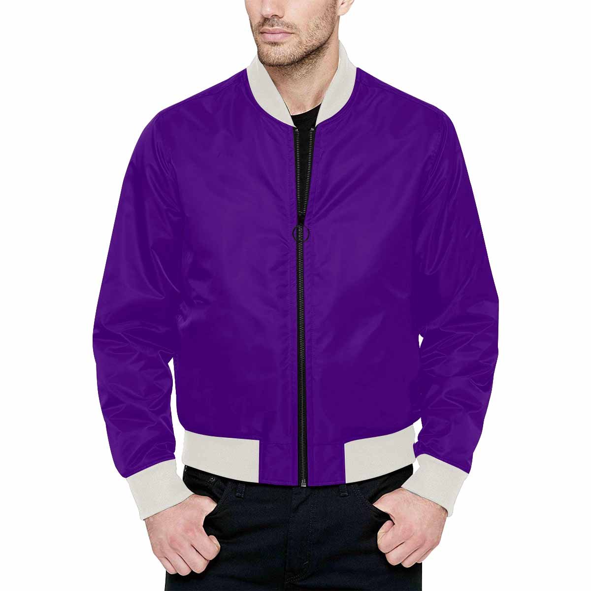 Men's Indigo Purple Bomber Jacket featuring quilted lining and stylish all-over print design.