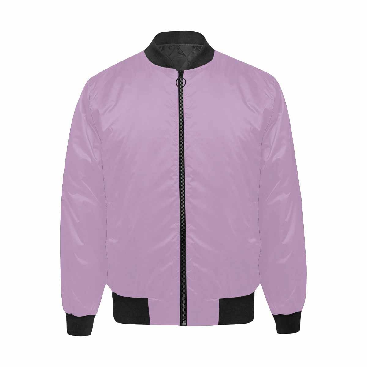 Men's lilac purple and black bomber jacket with quilted lining and zipper closure, featuring stylish all-over print and pouch pockets.