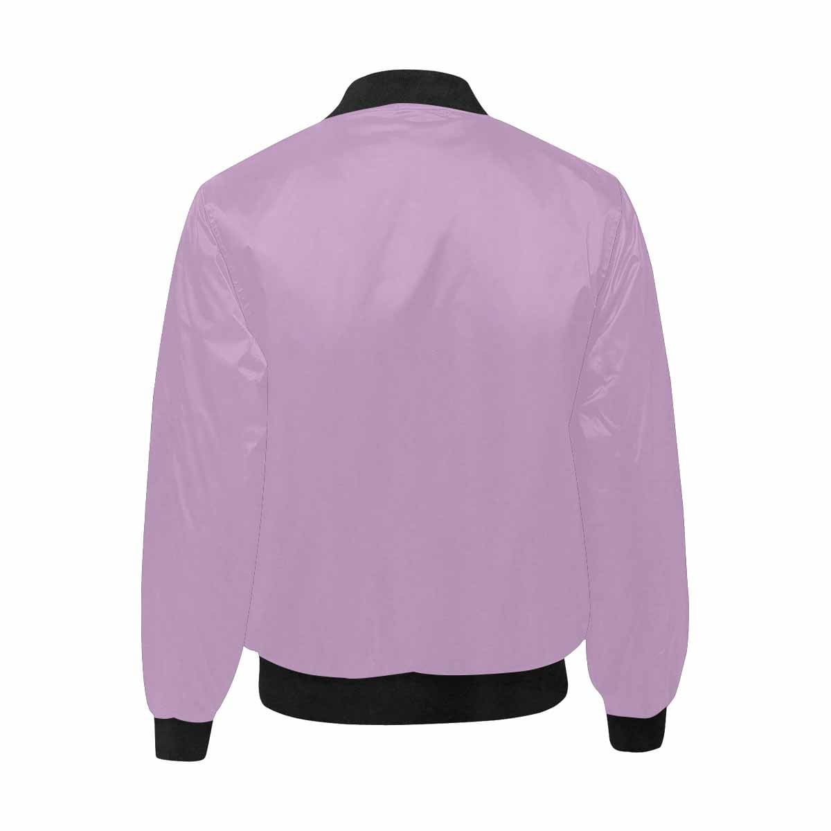 Men's lilac purple and black bomber jacket with quilted lining and zipper closure, featuring stylish all-over print and pouch pockets.