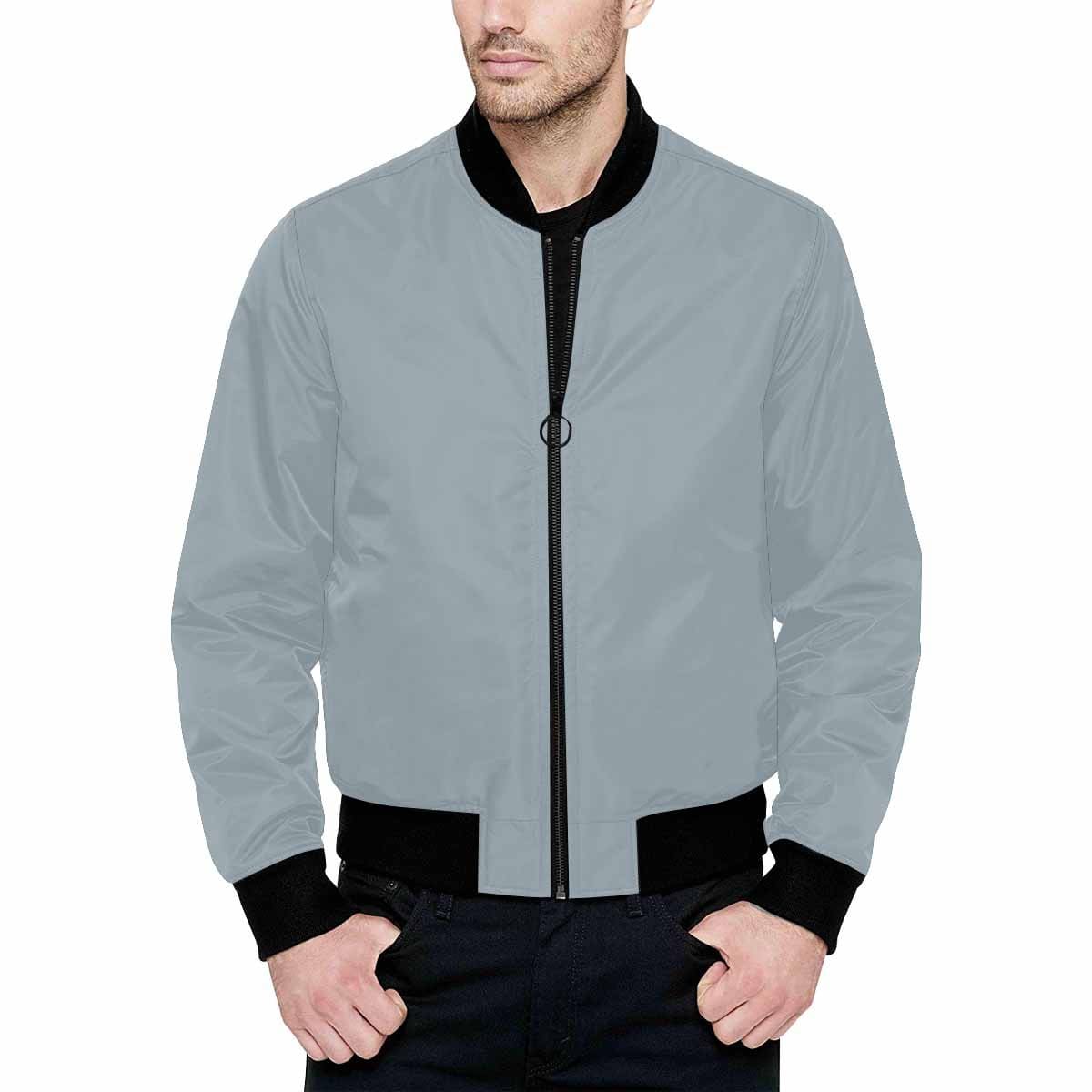 Misty Blue Gray Bomber Jacket for men, featuring a quilted lining and stylish all-over print design.
