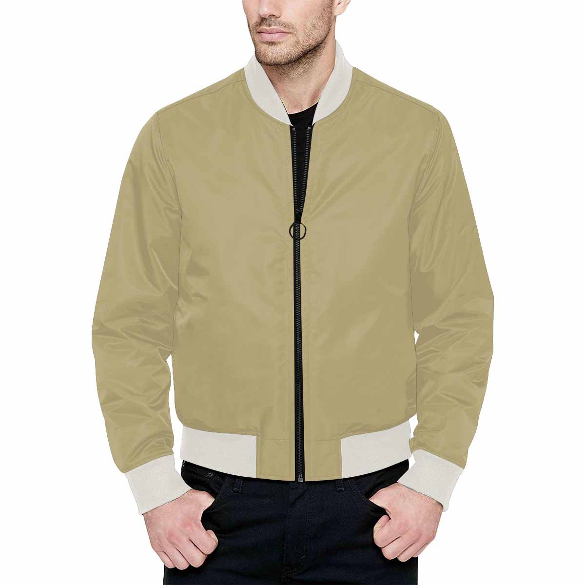 Men's Sand Dollar Brown Bomber Jacket featuring a quilted lining and stylish all-over print design.