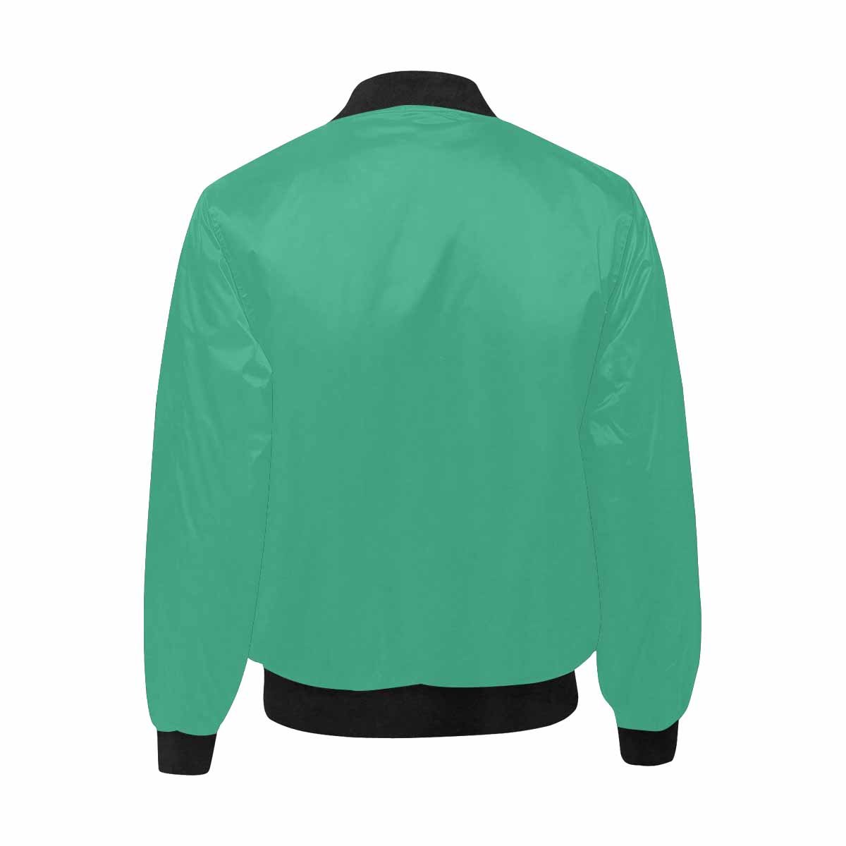 Mens Spearmint Green and Black Bomber Jacket with quilted lining and zipper closure, featuring personalized all-over print and pouch pockets.