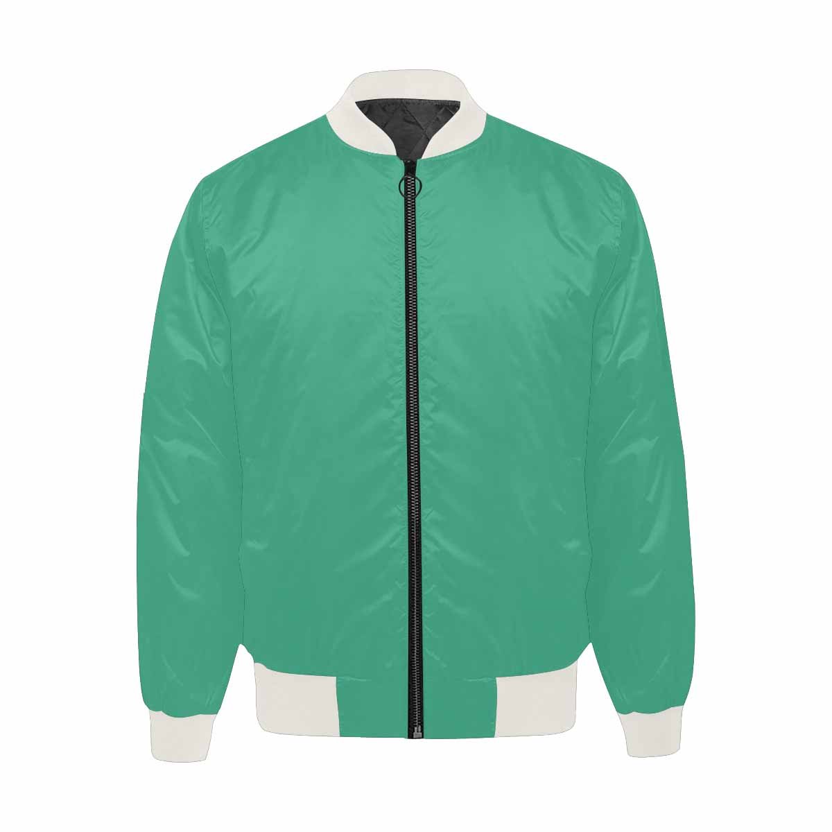 Mens Spearmint Green Bomber Jacket with quilted lining and zipper closure, featuring personalized all-over print and pouch pockets.