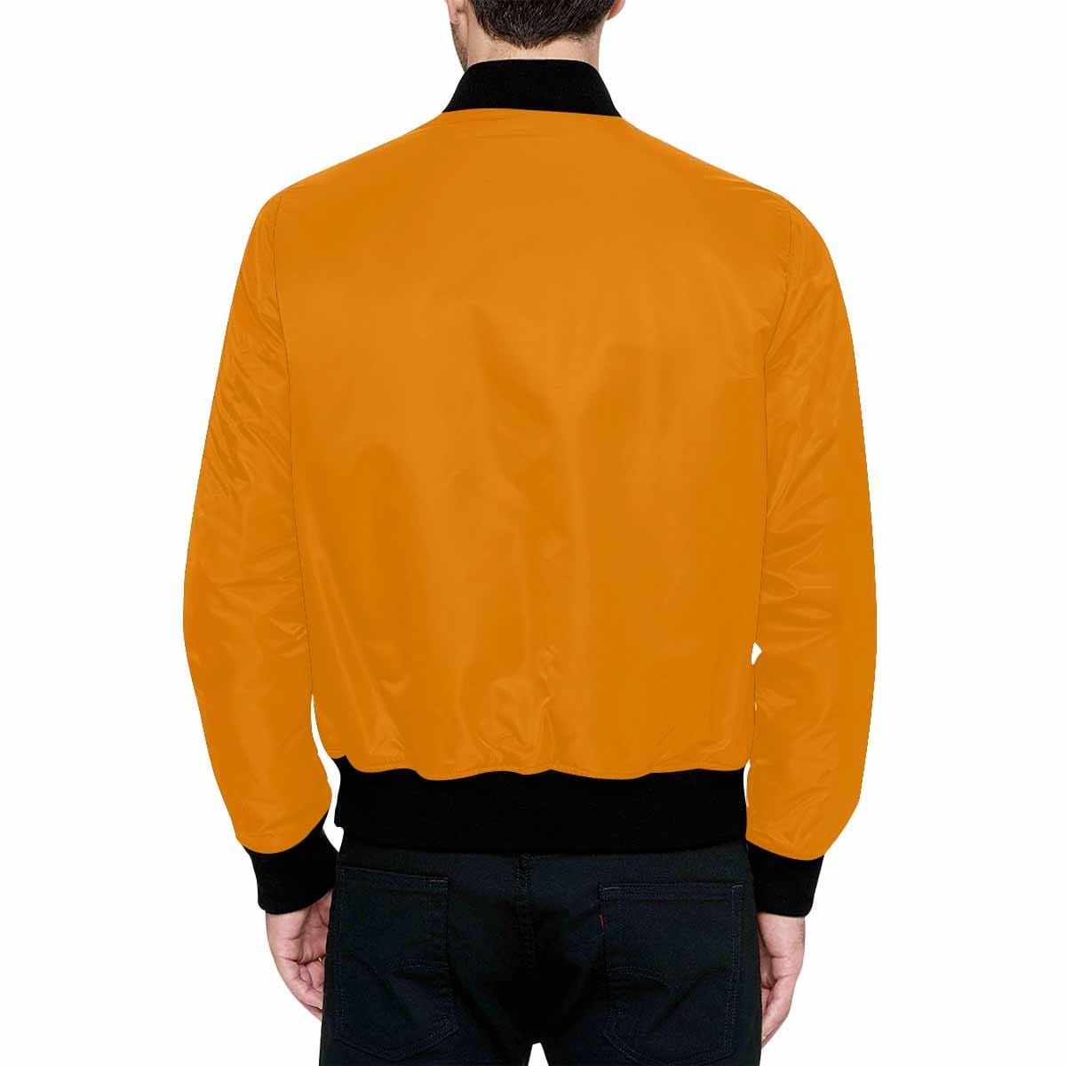 Men's Tangerine Orange and Black Bomber Jacket featuring a quilted lining and personalized print design.