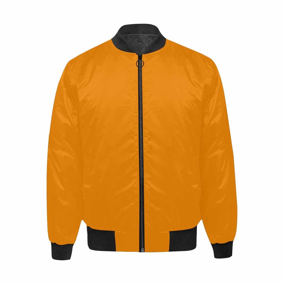 Men's Tangerine Orange and Black Bomber Jacket featuring a quilted lining and personalized print design.