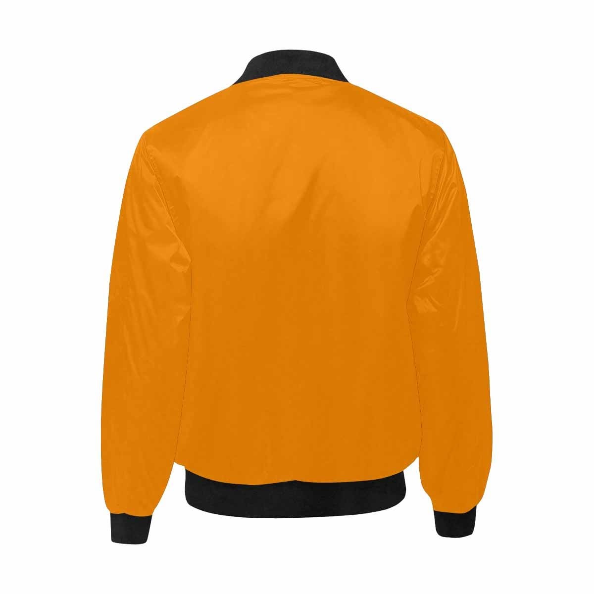 Men's Tangerine Orange and Black Bomber Jacket featuring a quilted lining and personalized print design.