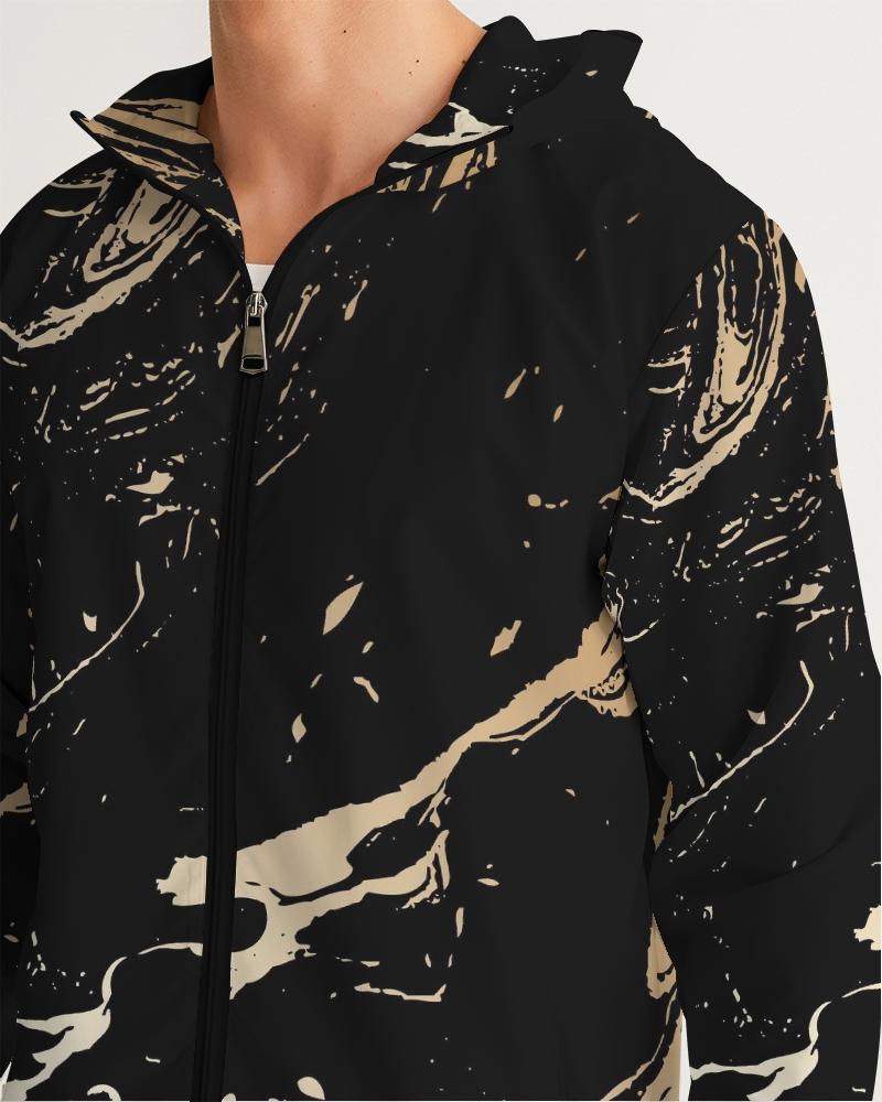 Men's Lightweight Windbreaker Jacket in Golden Swirl Style, featuring a hood and zipper closure, perfect for windy and rainy weather.