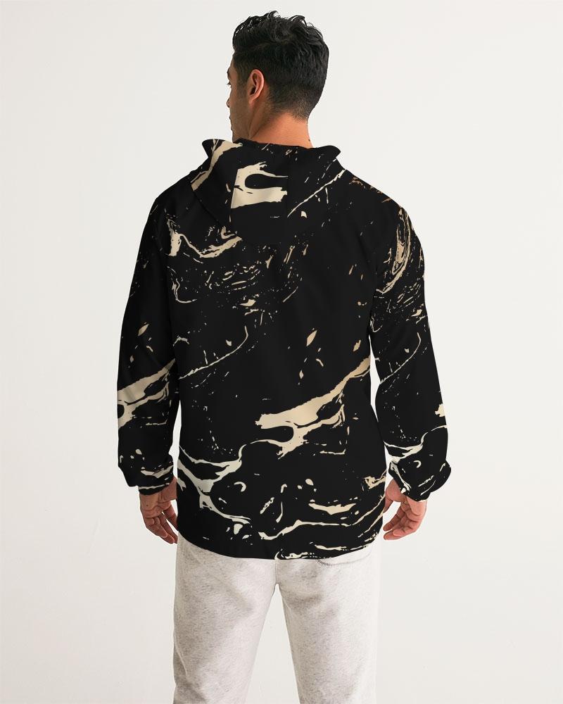 Men's Lightweight Windbreaker Jacket in Golden Swirl Style, featuring a hood and zipper closure, perfect for windy and rainy weather.