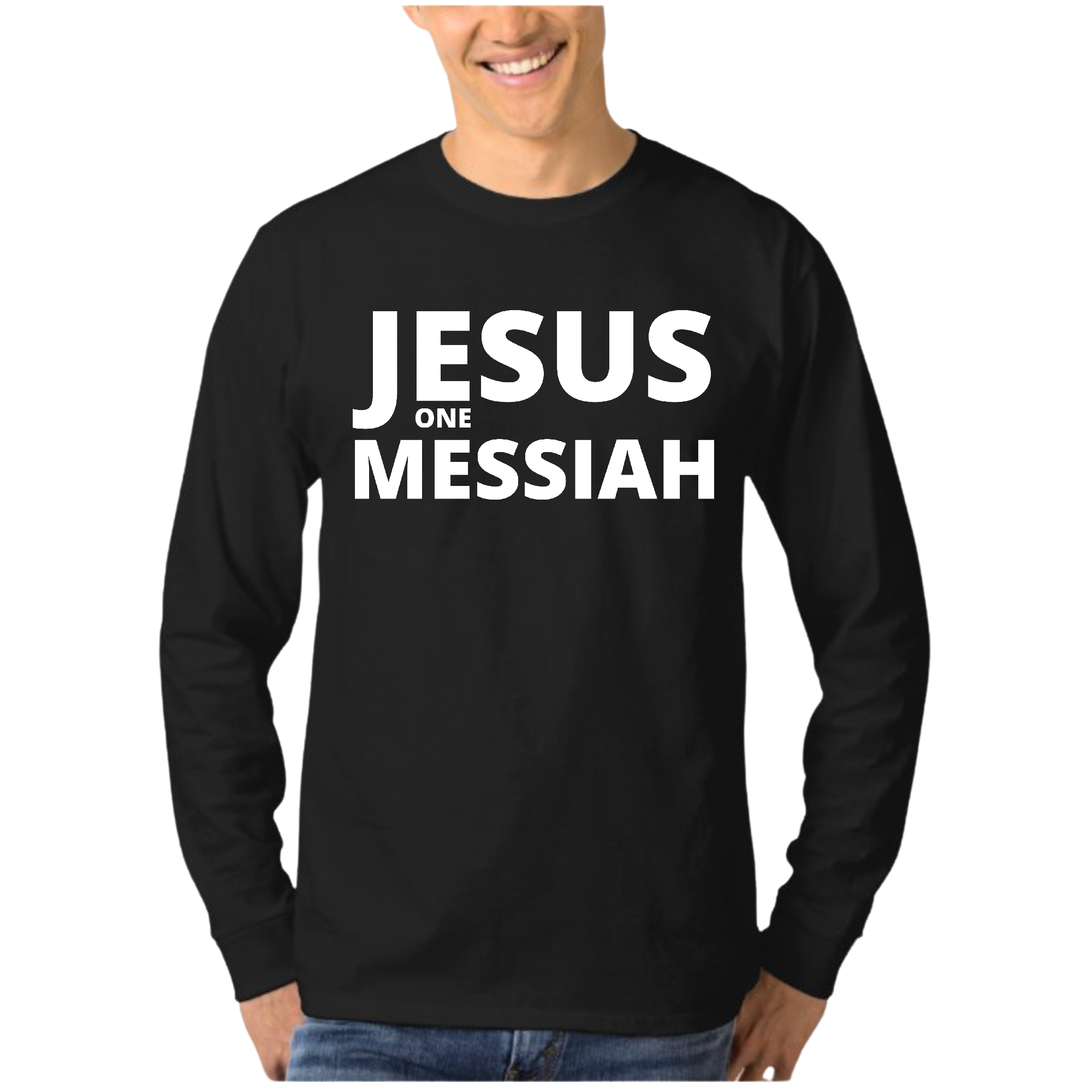 Men's Long Sleeve Graphic T-shirt featuring a design of Jesus, made from soft cotton material.