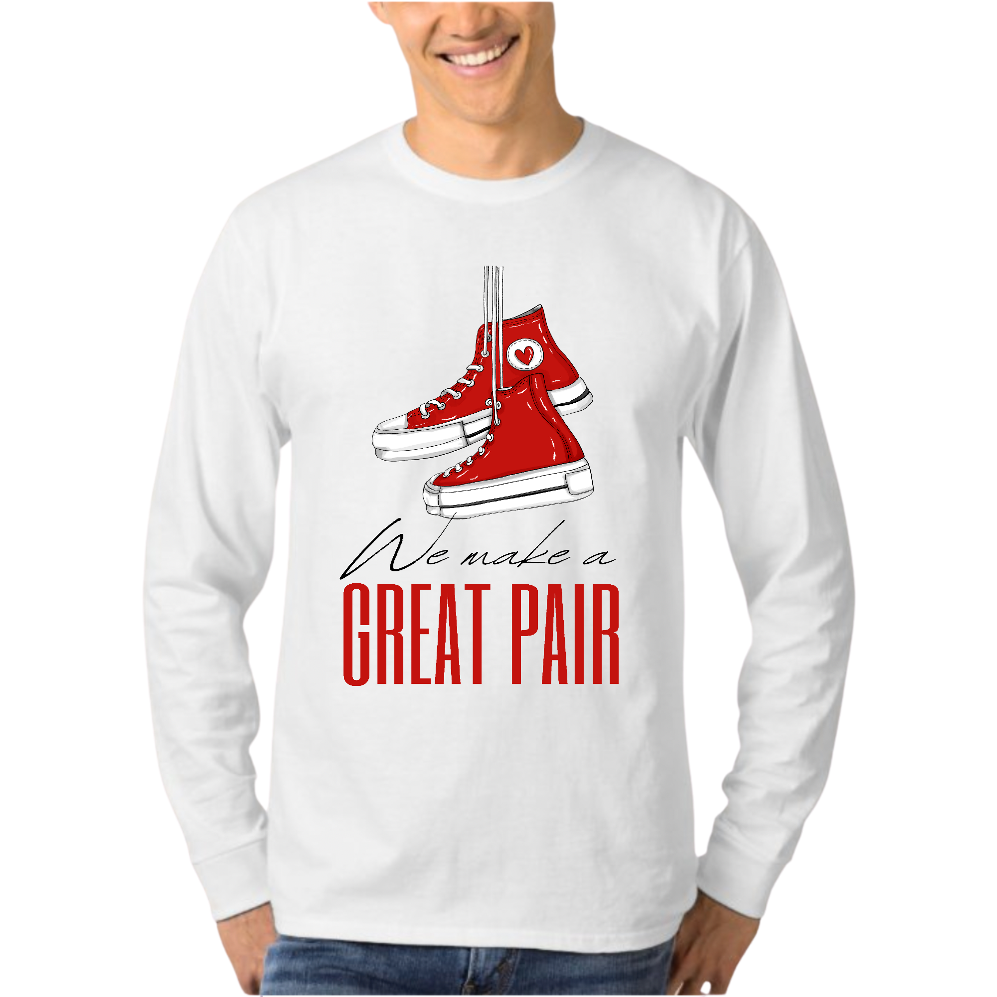 Men's Long Sleeve Graphic T-shirt featuring the phrase 'Say it Soul, we Make a Great Pair' in a stylish design, made from soft cotton material.