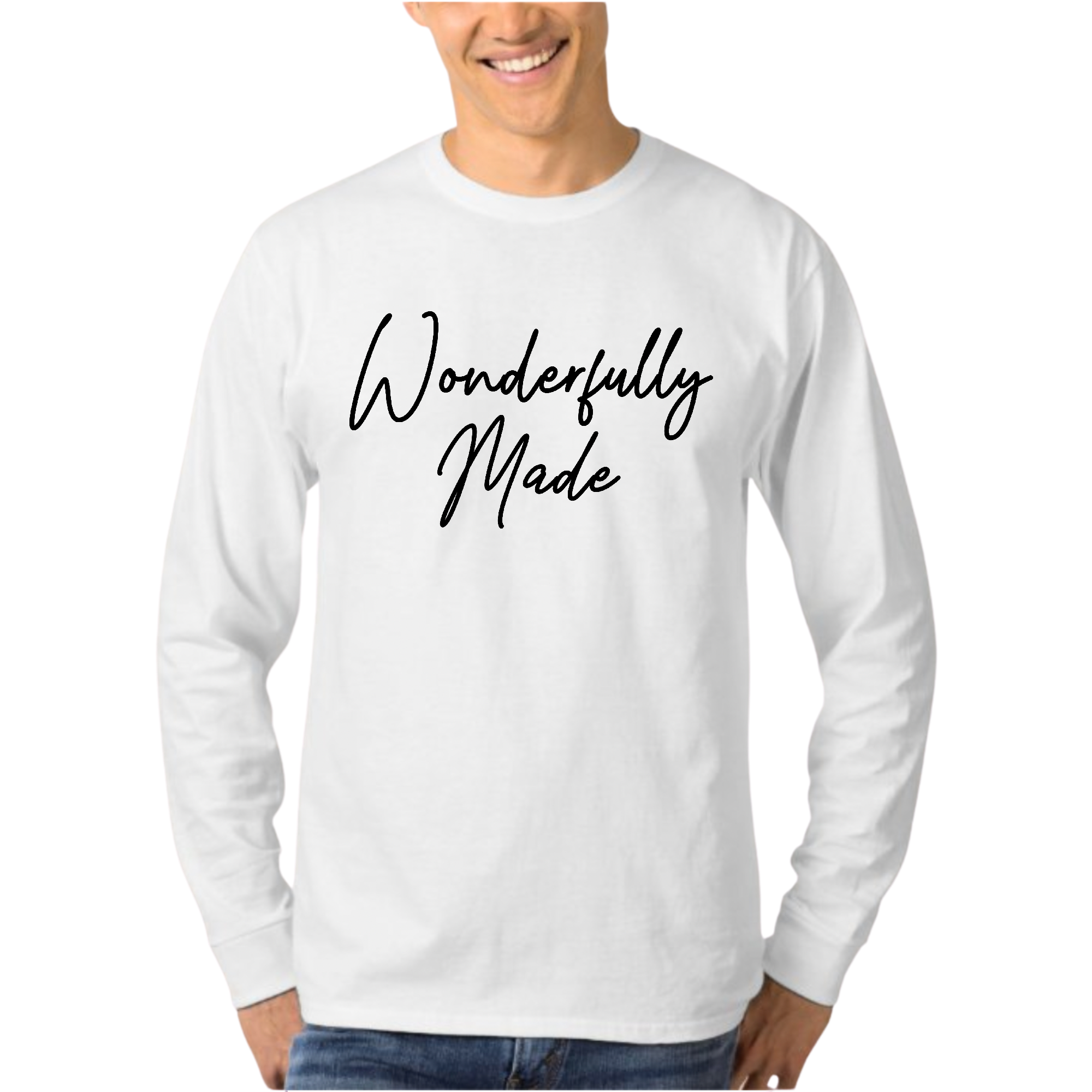 Mens Long Sleeve Graphic T-shirt featuring a black illustration, showcasing its soft cotton fabric and unisex fit.