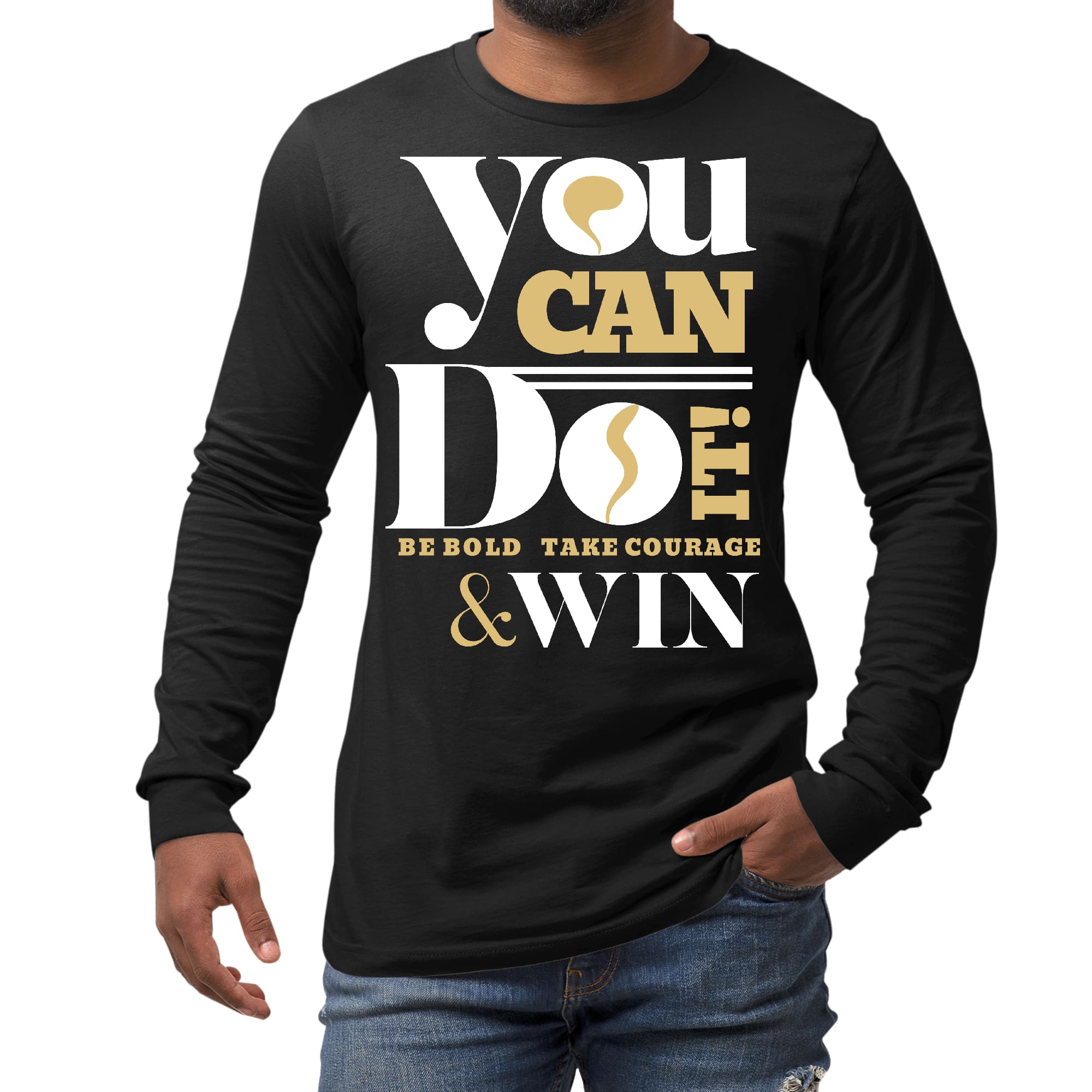 Men's Long Sleeve Graphic T-shirt featuring motivational 'You Can Do It' design in soft preshrunk cotton fabric.