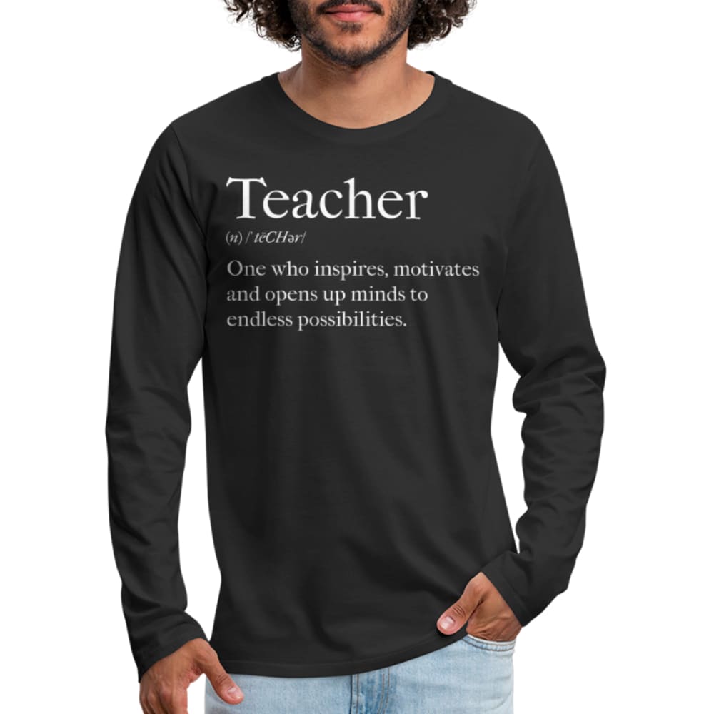 Men's long sleeve graphic tee featuring 'Teachers Inspire' design, showcasing soft cotton fabric and durable stitching.
