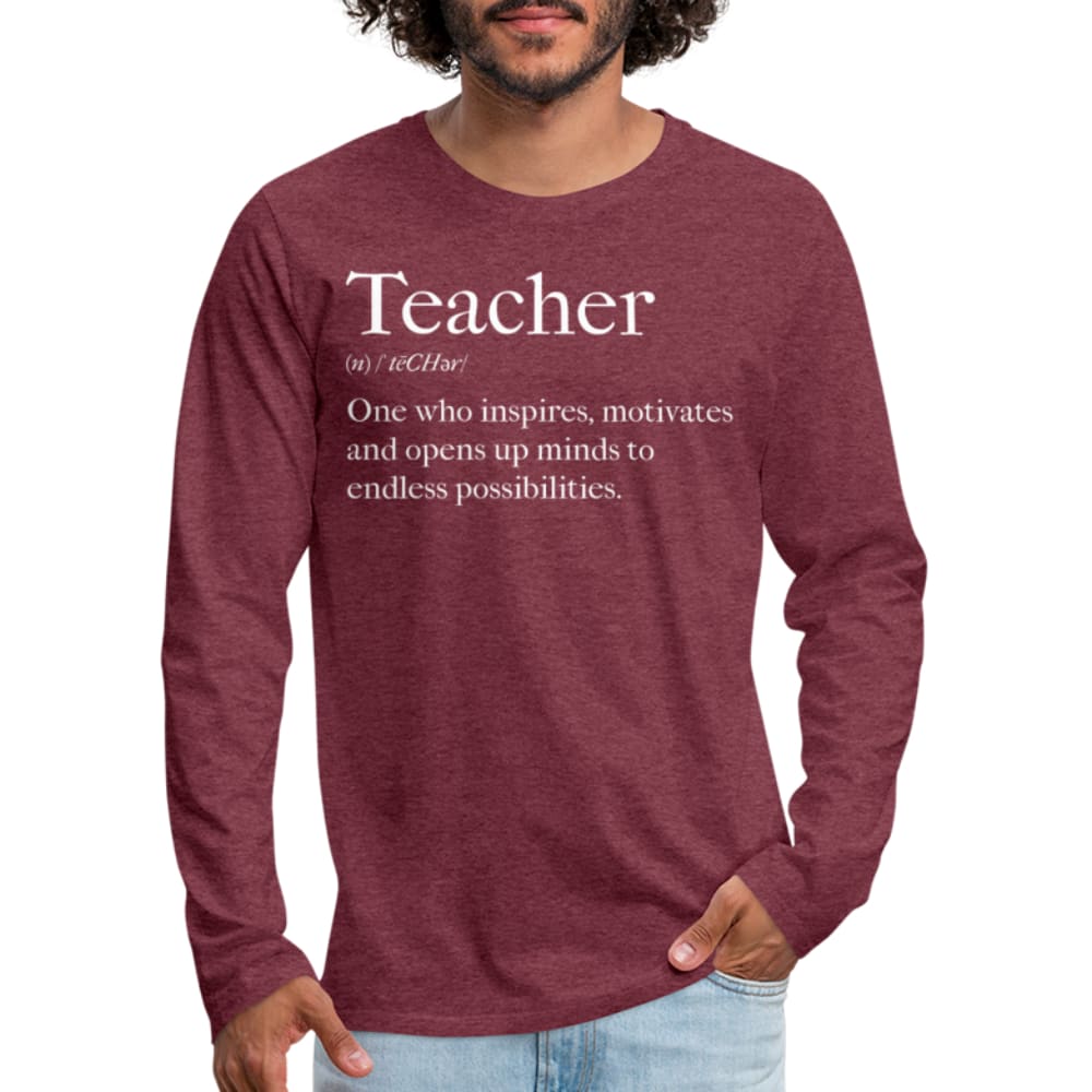 Men's long sleeve graphic tee featuring 'Teachers Inspire' design, showcasing soft cotton fabric and durable stitching.