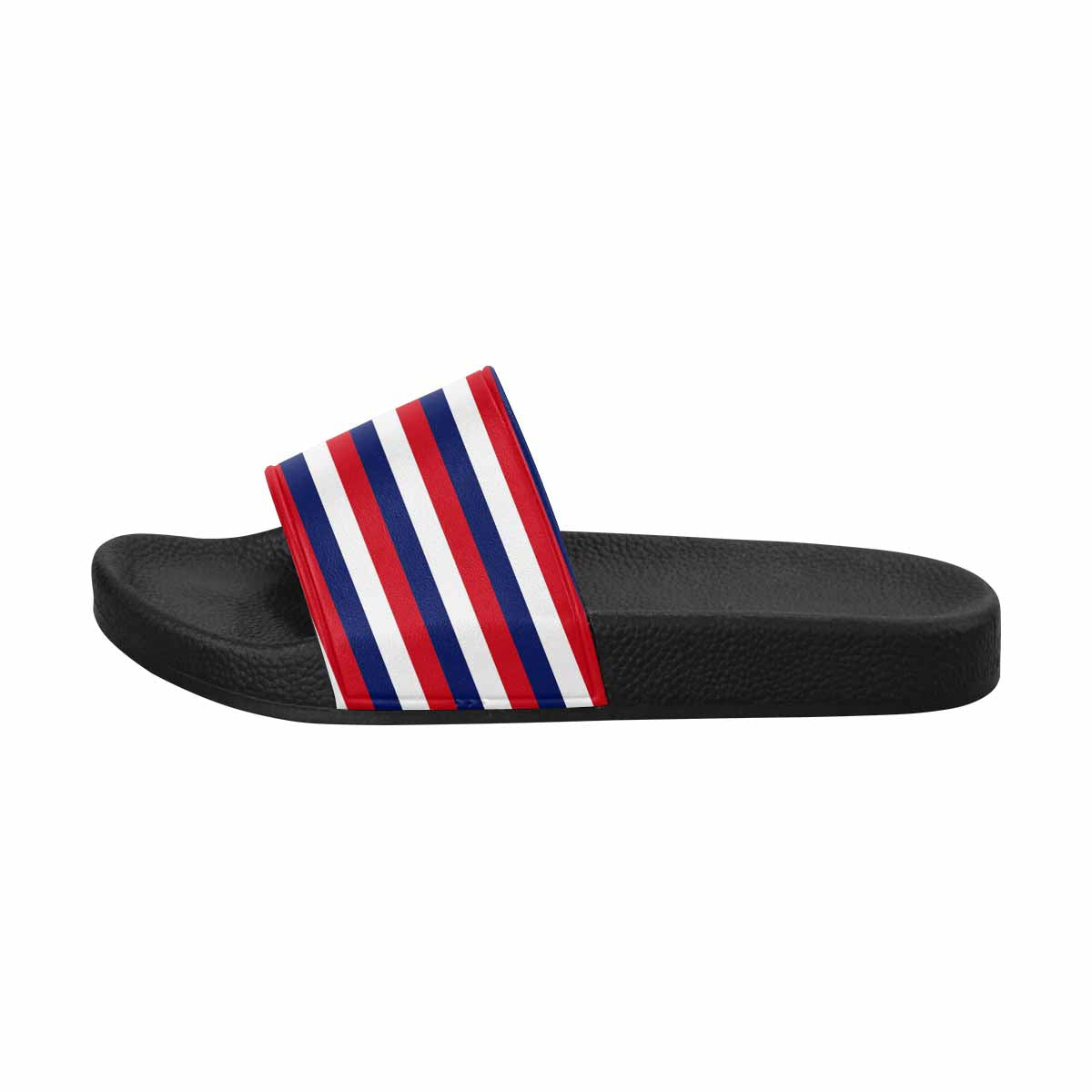 Men's slide sandals featuring red, white, and blue stripes, designed for comfort and style.