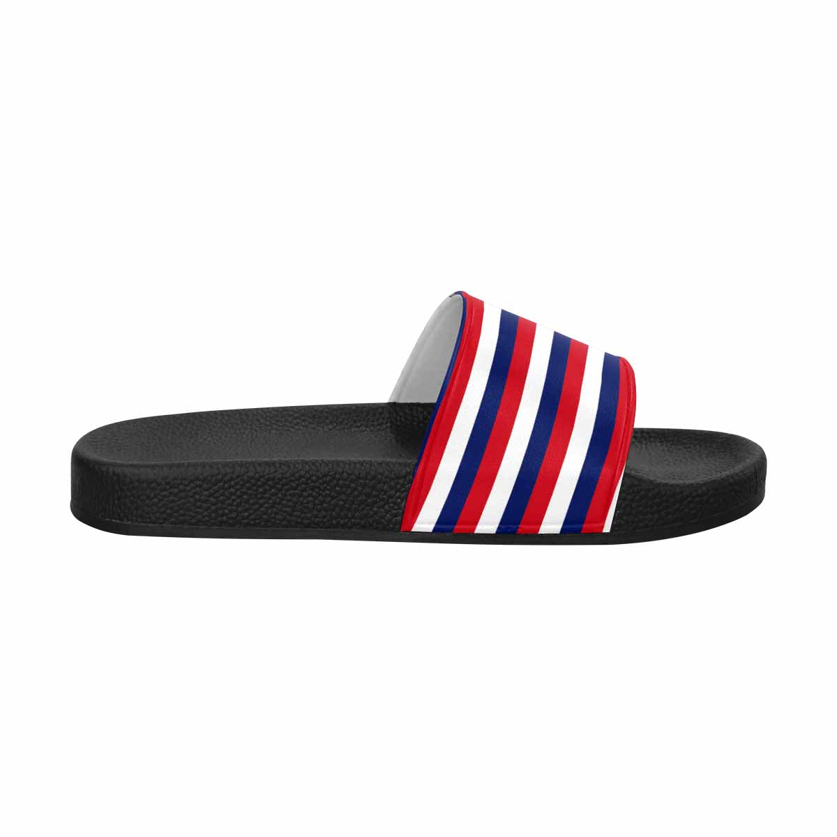 Men's slide sandals featuring red, white, and blue stripes, designed for comfort and style.