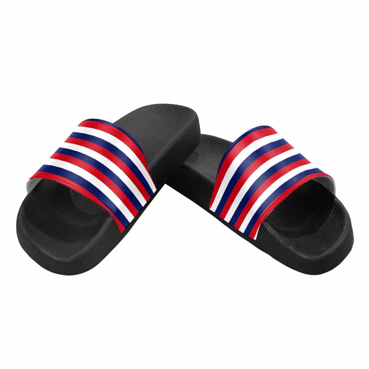Men's slide sandals featuring red, white, and blue stripes, designed for comfort and style.