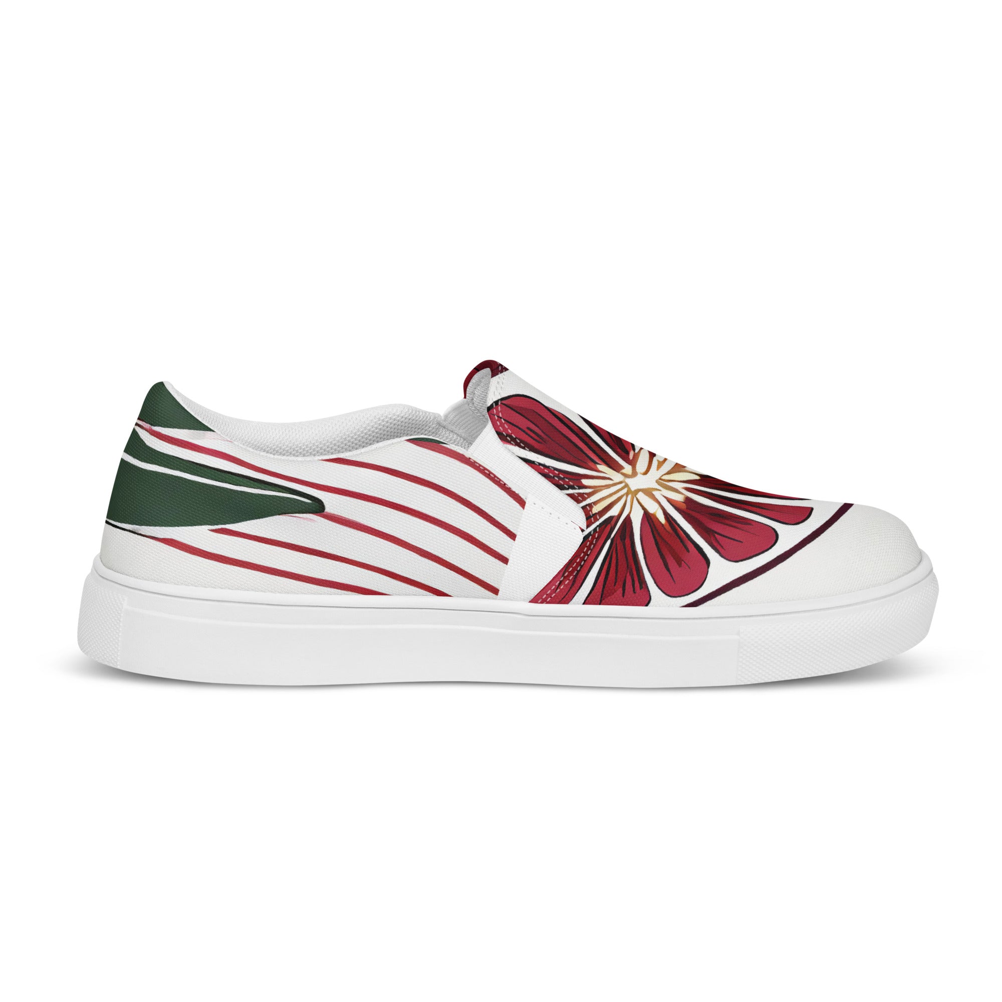 Mens Slip-on Canvas Shoes featuring a Floral Line Art Print, showcasing a stylish design with elastic side goring and a durable rubber sole.