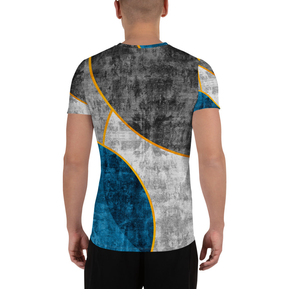 Men's Stretch Fit Athletic Sports T-shirt in Blue Grey design, showcasing its soft fabric and athletic fit, ideal for workouts.