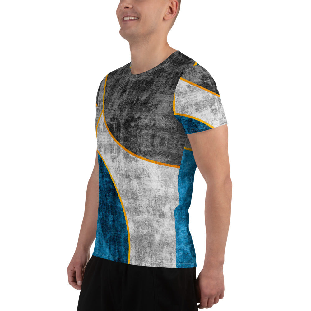 Men's Stretch Fit Athletic Sports T-shirt in Blue Grey design, showcasing its soft fabric and athletic fit, ideal for workouts.