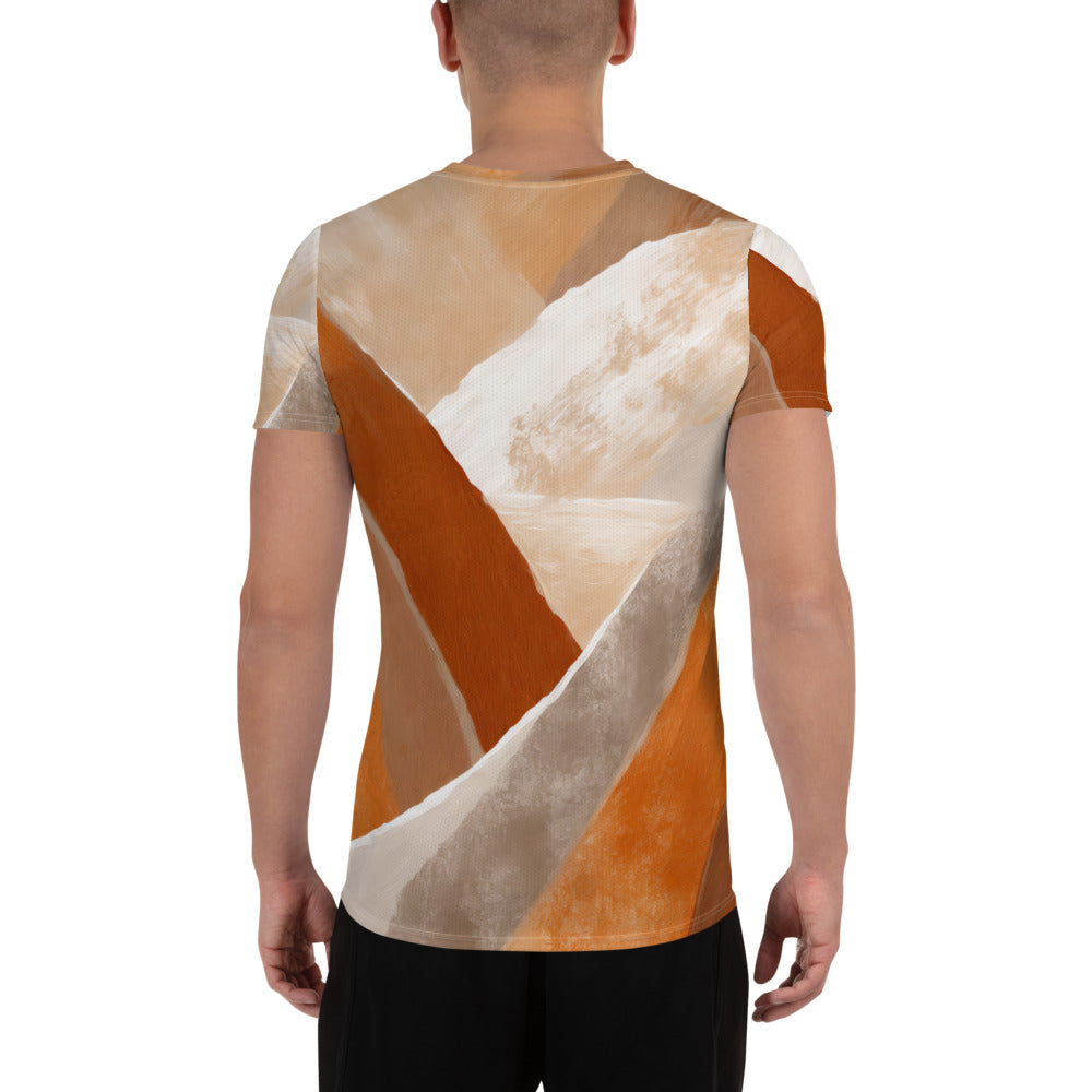 Men's Stretch Fit Athletic Sports T-shirt featuring a vibrant Boho watercolor print, designed for comfort and performance during workouts.