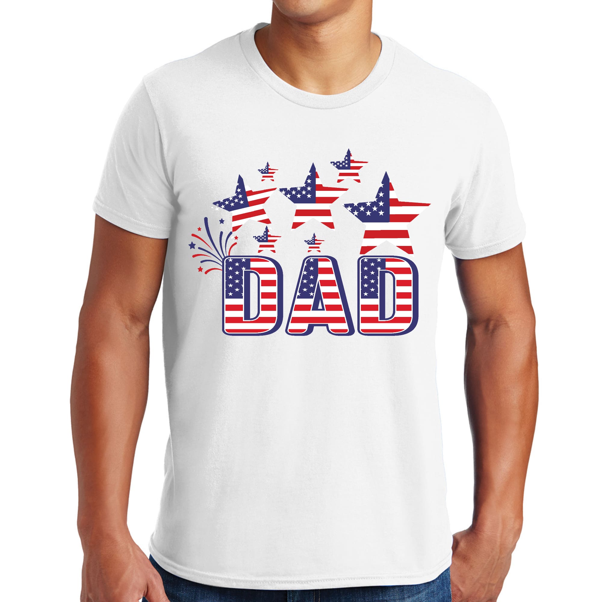 Mens T-shirt featuring a patriotic design for Independence Day celebrations, made from soft preshrunk cotton.