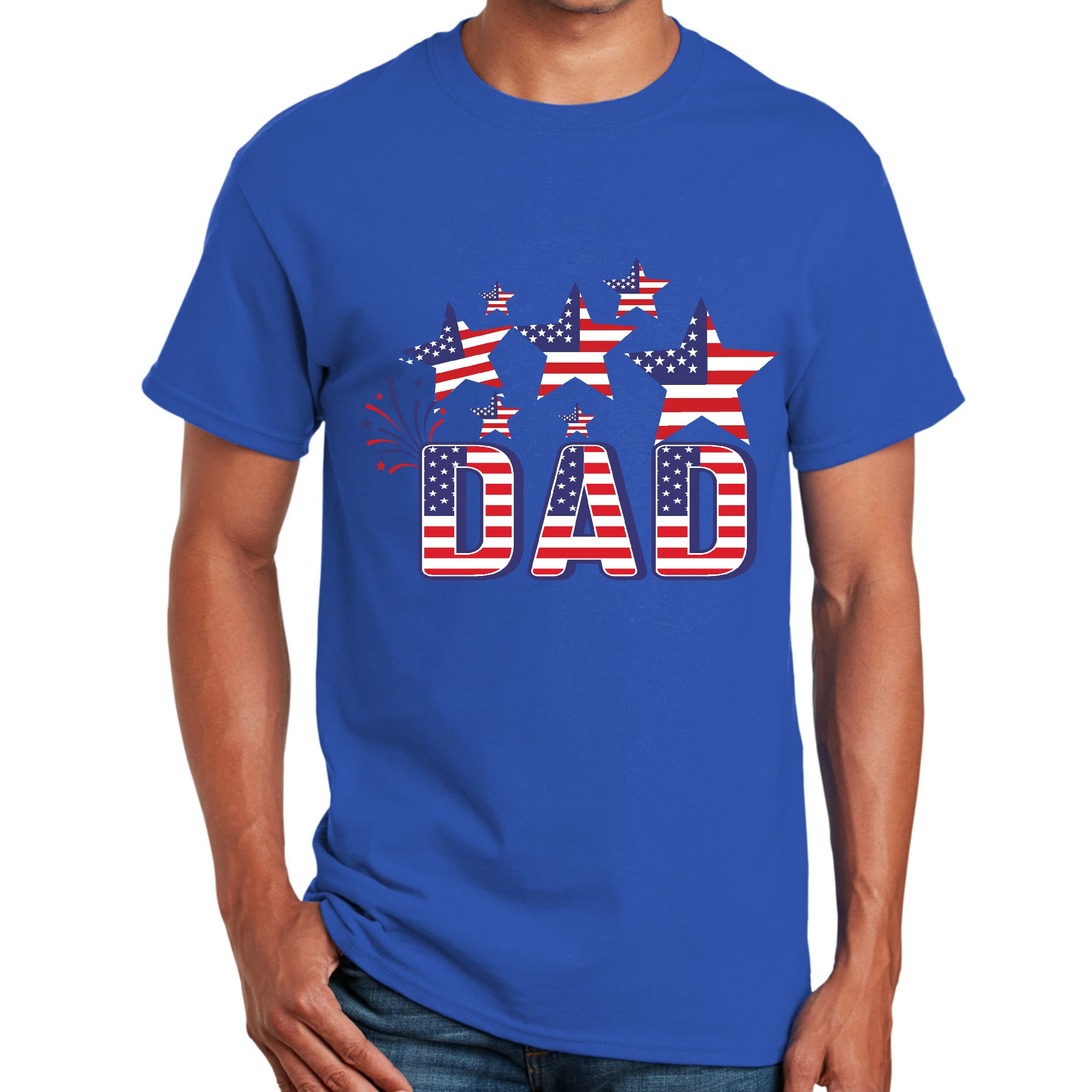 Mens T-shirt featuring a patriotic design for Independence Day celebrations, made from soft preshrunk cotton.