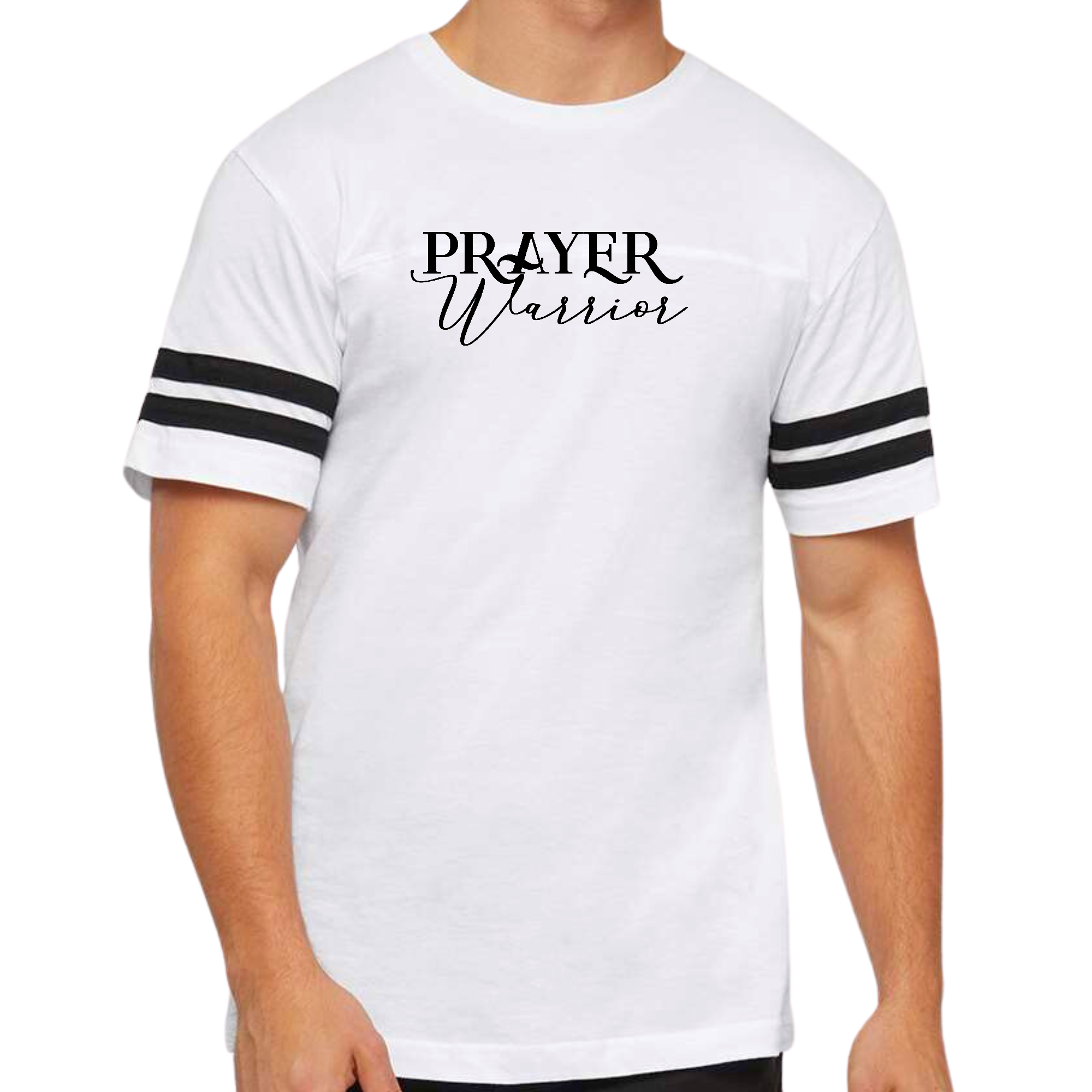 Men's Vintage Sport Graphic T-shirt featuring Prayer Warrior script style illustration in black, showcasing stylish design and comfortable fit.
