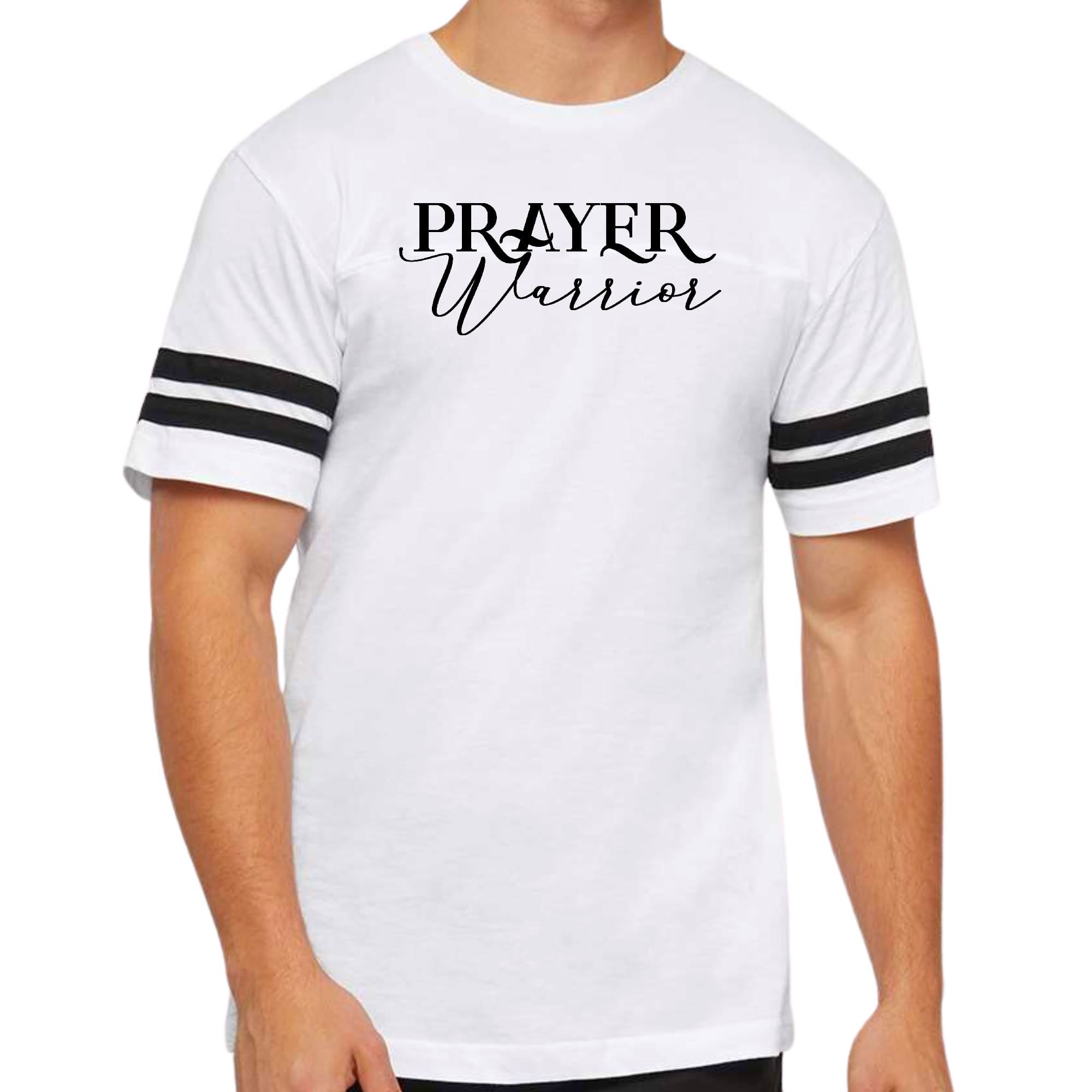 Men's Vintage Sport Graphic T-shirt featuring Prayer Warrior script style illustration in black, showcasing stylish design and comfortable fit.