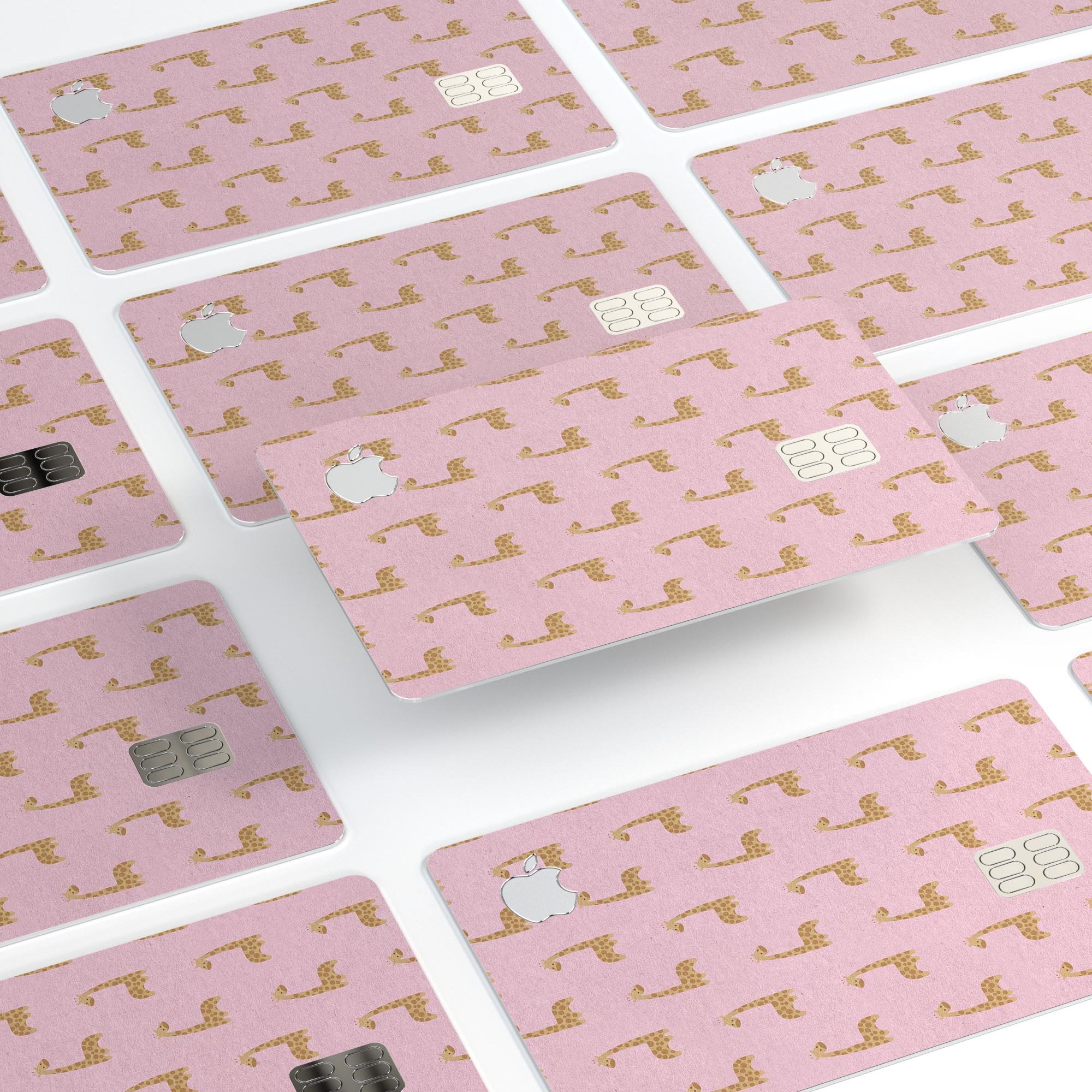 Micro Cartoon Giraffes decal skin over a pink background, designed for Apple Card protection.