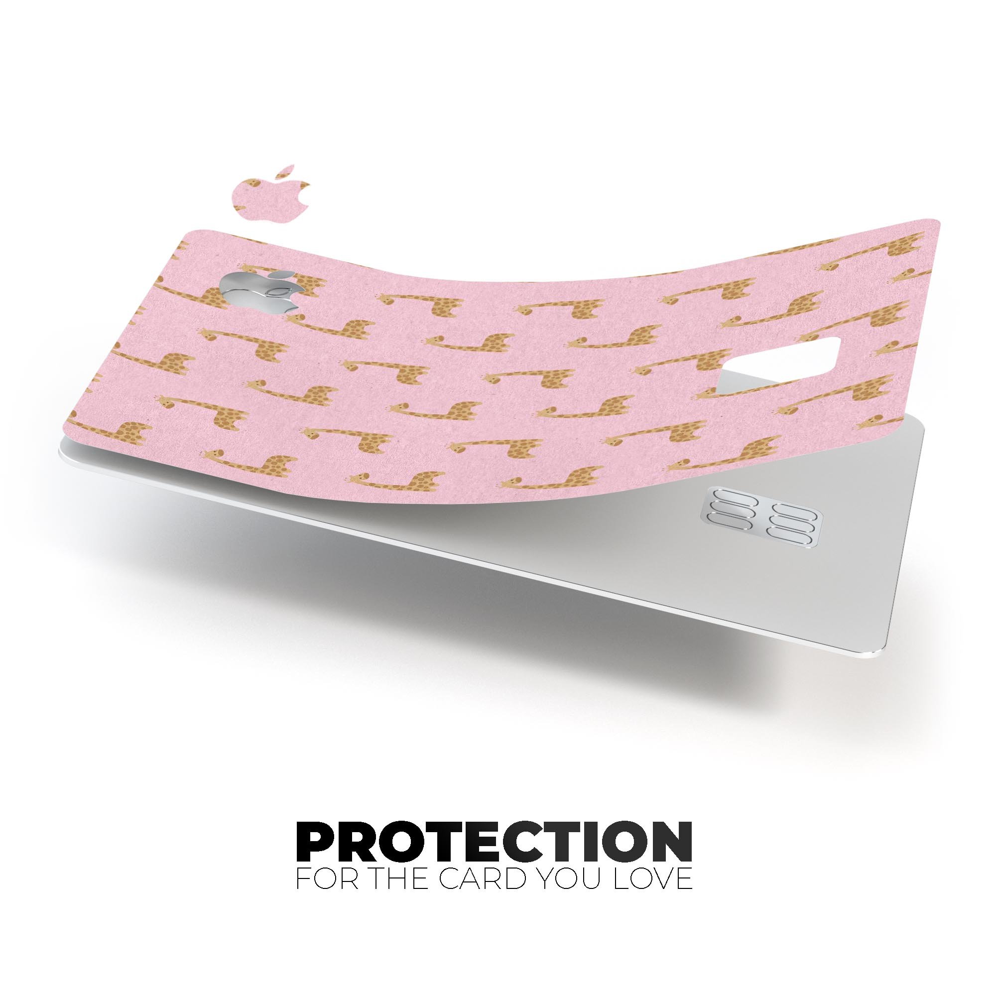 Micro Cartoon Giraffes decal skin over a pink background, designed for Apple Card protection.