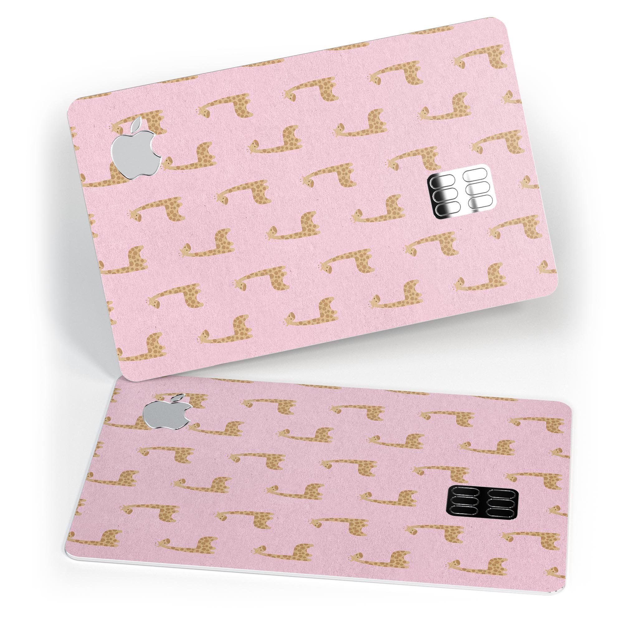 Micro Cartoon Giraffes decal skin over a pink background, designed for Apple Card protection.