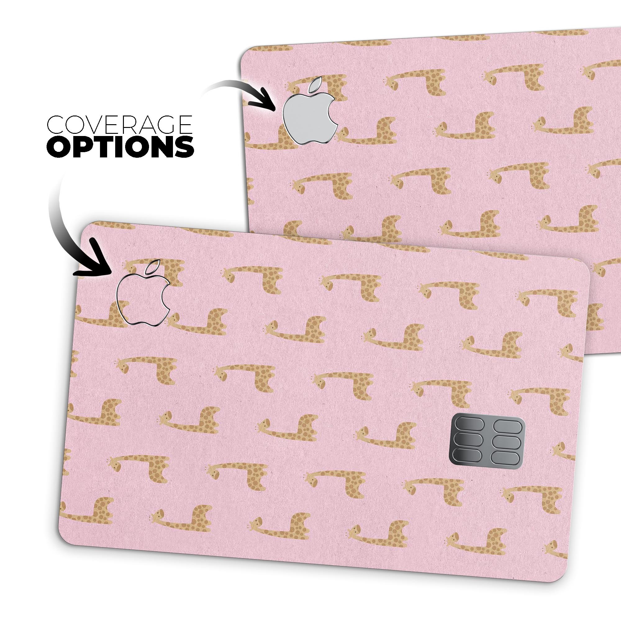 Micro Cartoon Giraffes decal skin over a pink background, designed for Apple Card protection.