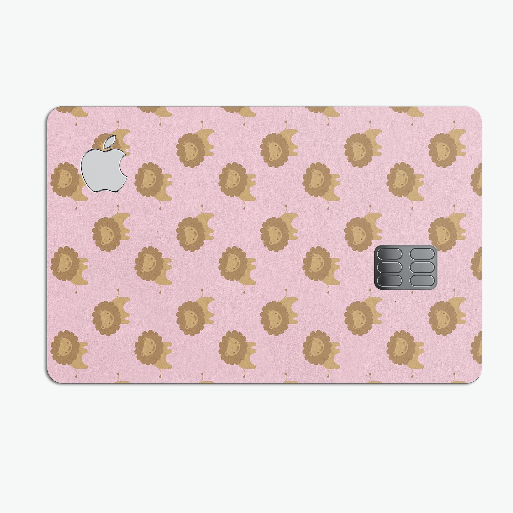 Micro Cartoon Lions decal skin for Apple Card, featuring a playful design on a pink background, showcasing premium quality and protection.