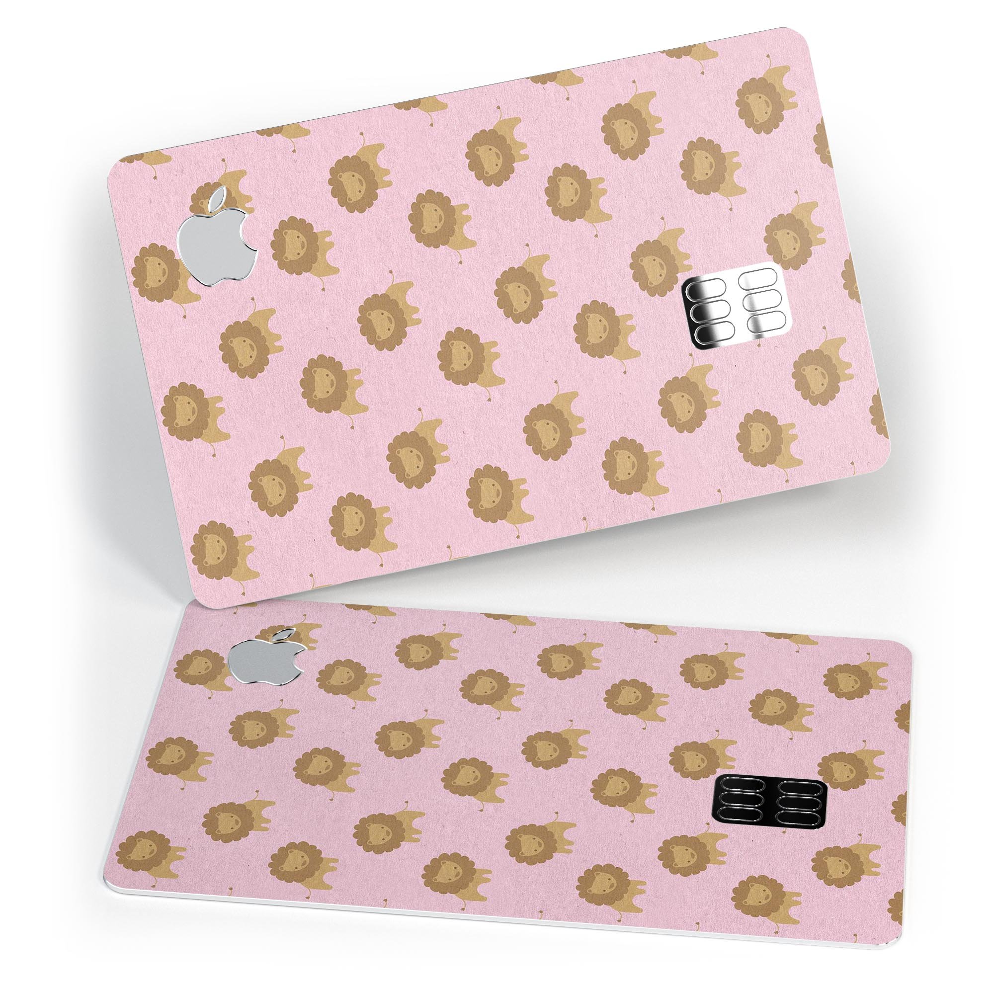 Micro Cartoon Lions decal skin for Apple Card, featuring a playful design on a pink background, showcasing premium quality and protection.