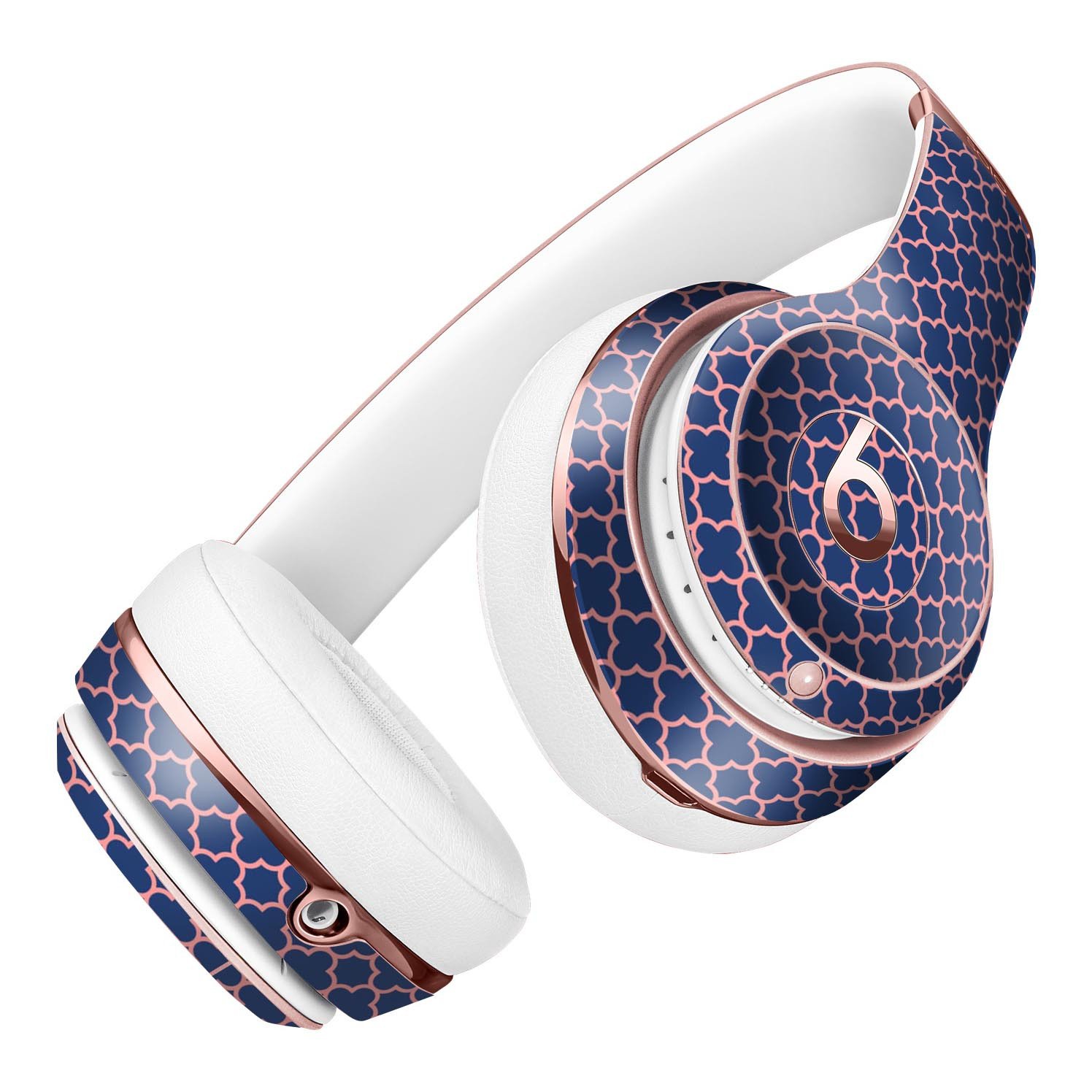 Micro Coral and Navy Quartrefoil Skin Kit for Beats by Dre Solo 3 Wireless Headphones, showcasing stylish design and premium vinyl material.