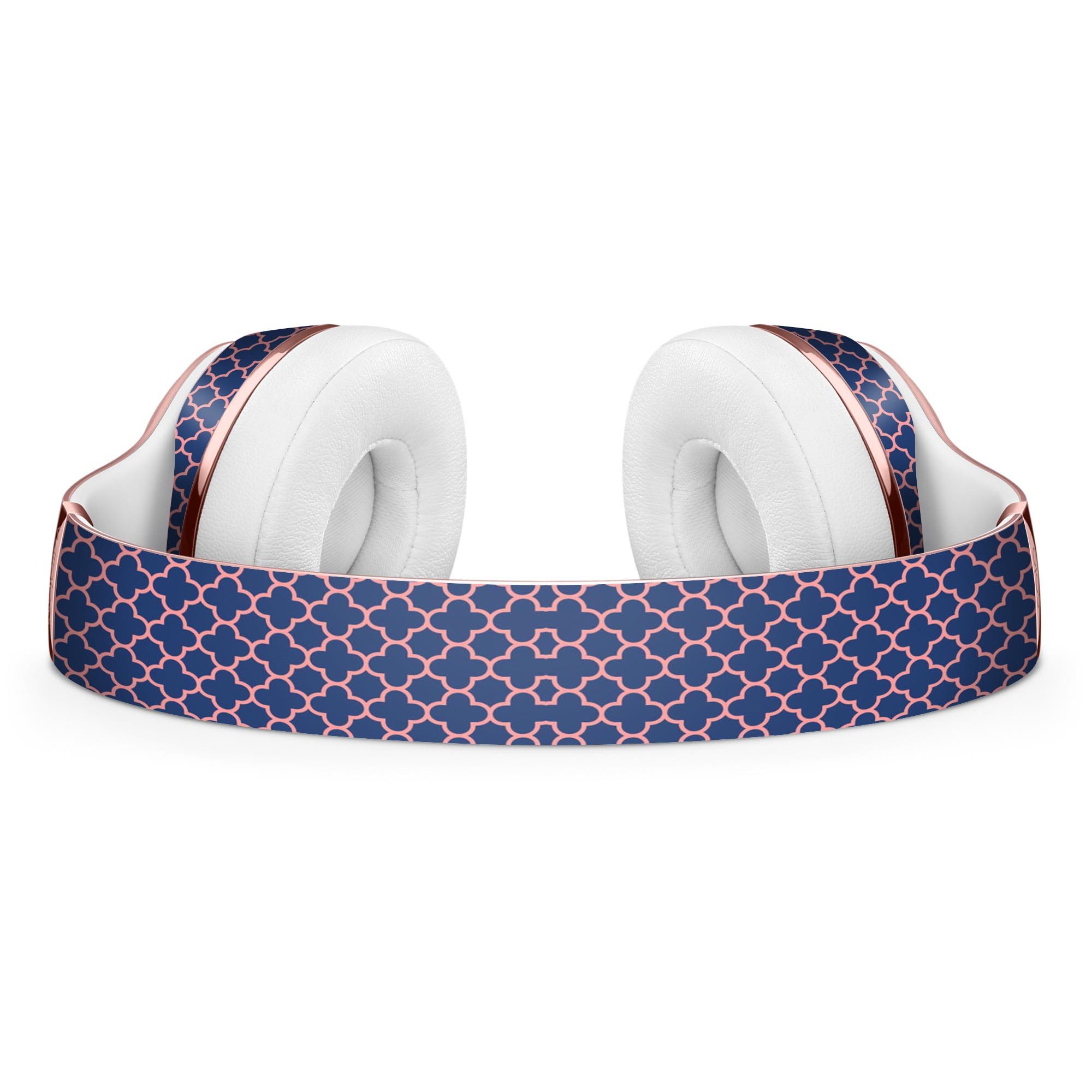 Micro Coral and Navy Quartrefoil Skin Kit for Beats by Dre Solo 3 Wireless Headphones, showcasing stylish design and premium vinyl material.
