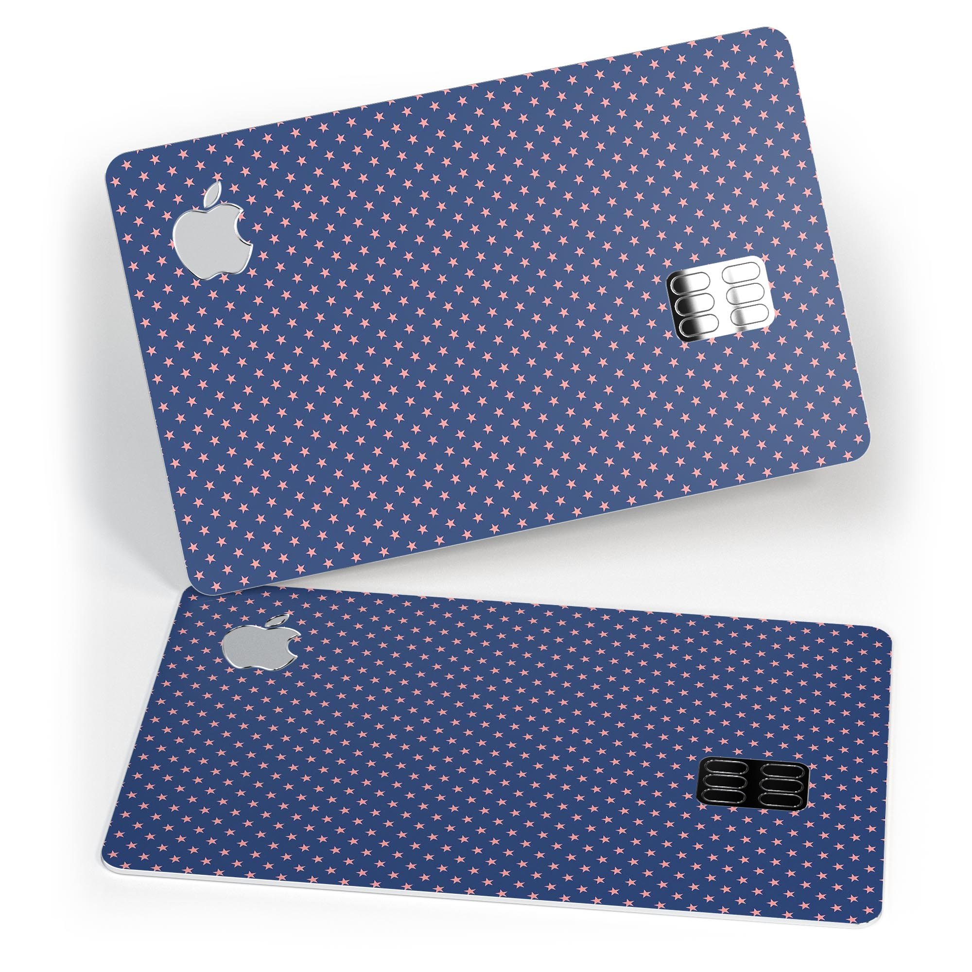 Micro Coral Stars Over Navy Pattern Premium Protective Decal for Apple Card, showcasing vibrant coral stars on a navy background.